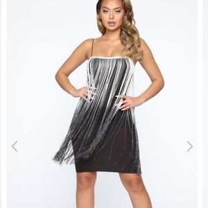 SOLD Fashion Nova Black and Silver Fringe dress
